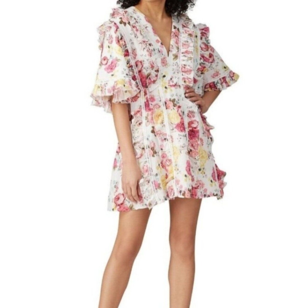 La Maison Talulah Tea Time Mini Dress Floral Linen Tiered Dainty Cottagecore M - Picture 16 of 16